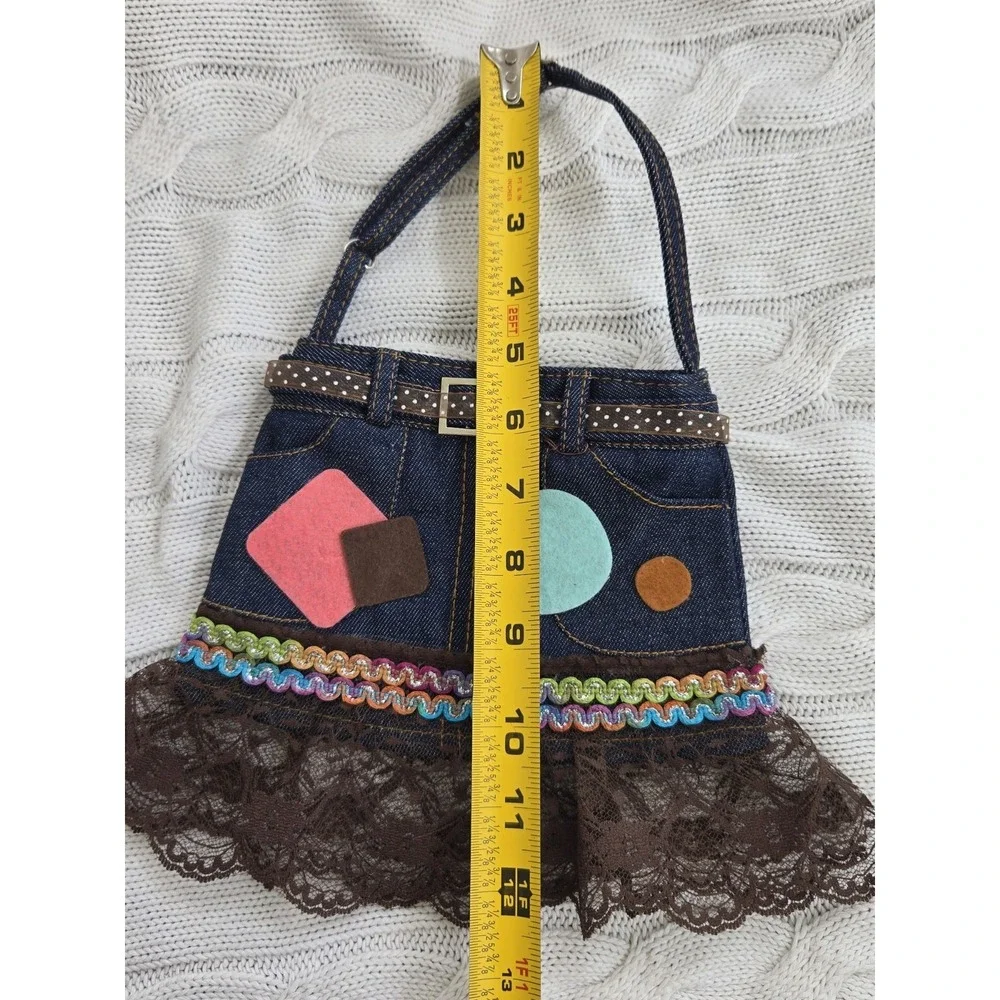 Denim Skirt Purse Child Size Adjustible Shoulder Strap Lace Bottom Zip Closure